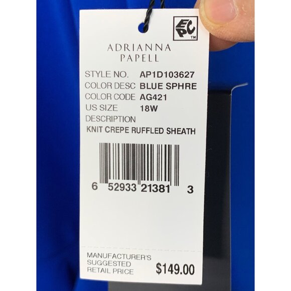 Adrianna Papell Blue Knit Crepe Ruffled Sheath Dress Size 18W NWT - Picture 4 of 13